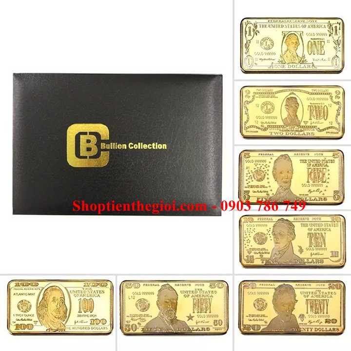 Hộp quà tặng medal vàng 7 mệnh giá 1-100 dollars Mỹ - SP005333